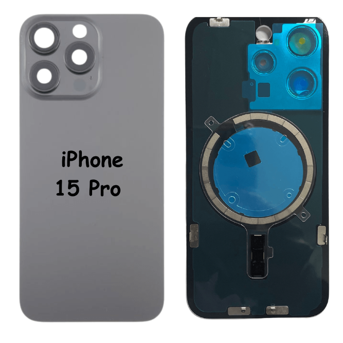 iPhone 15 Pro Battery Back Glass Cover with Camera Lens Cover + MagSafe Magnet (Black Titanium) - Best Cell Phone Parts Distributor in Canada, Parts Source iPhone 15 Pro Battery Back Glass Cover with Camera Lens Cover + MagSafe Magnet (Black Titanium) - Best Cell Phone Parts Distributor in Canada, Parts Source